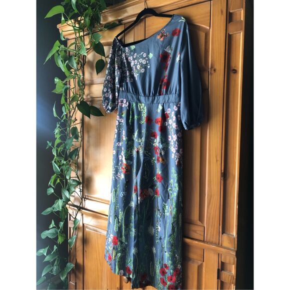 Noracora Trendy Floral Print Gray-Blue Off Shoulder Jumpsuit SZ M - Picture 1 of 15